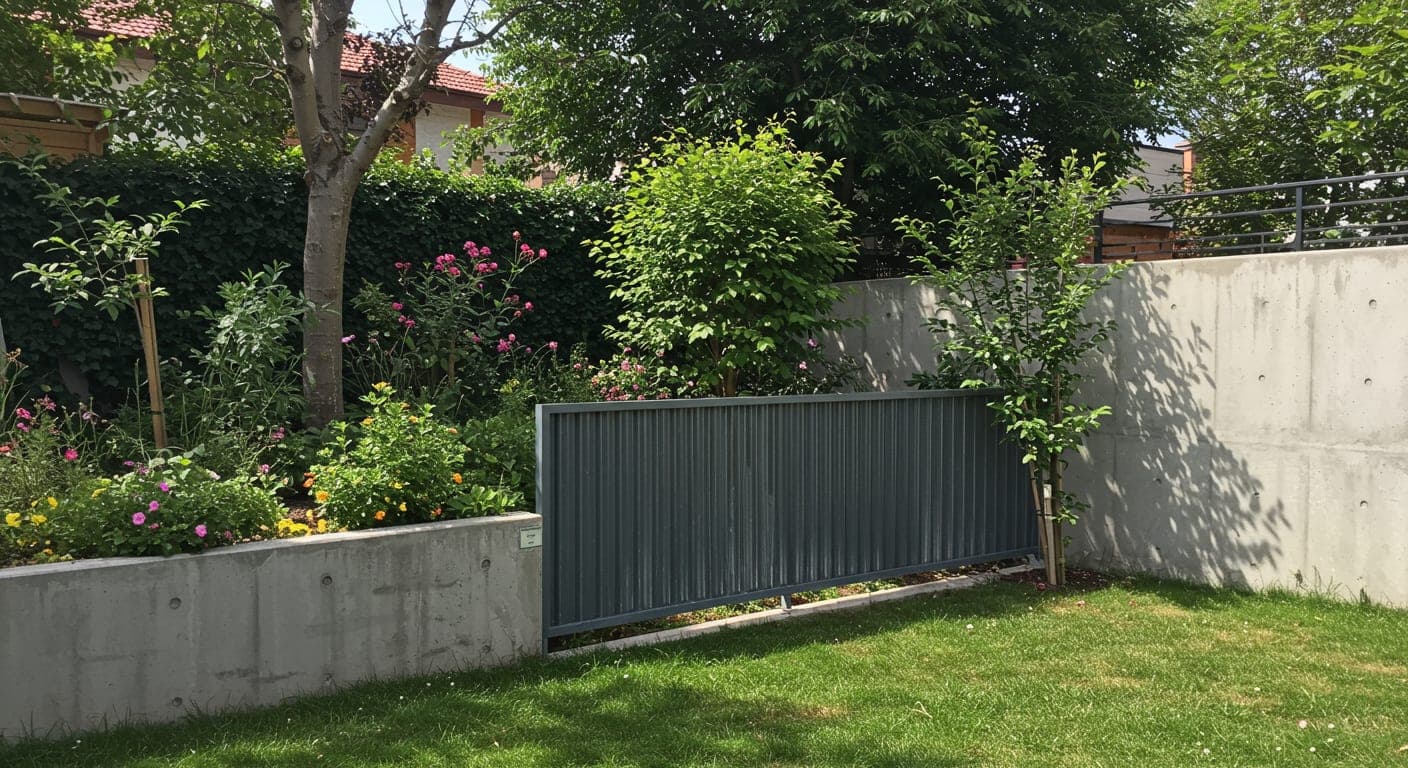 Bahçe sınırında panel çit ve beton duvar seçenekleri