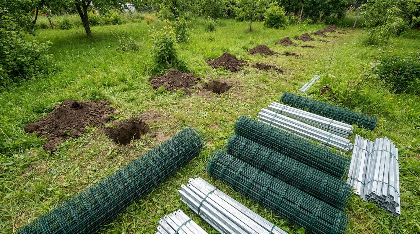 Çit montajı sırasında saha, kazı toprağı ve malzeme düzeni