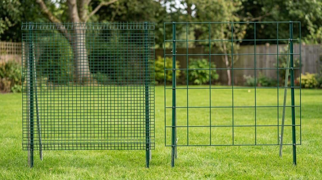 Farklı göz aralığındaki iki panel çit bölümünün yakın görünümü