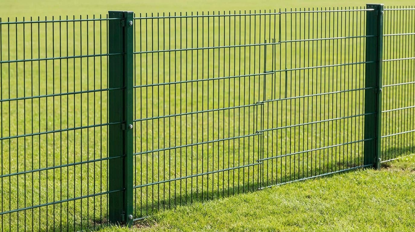 Hizası bozulmuş ve gevşemiş bağlantılı bir panel çit bölümü