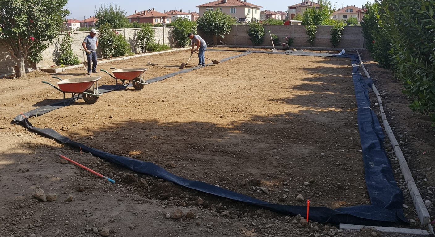 Ankara'da peyzaj uygulama sürecinde bahçe düzenleme çalışması