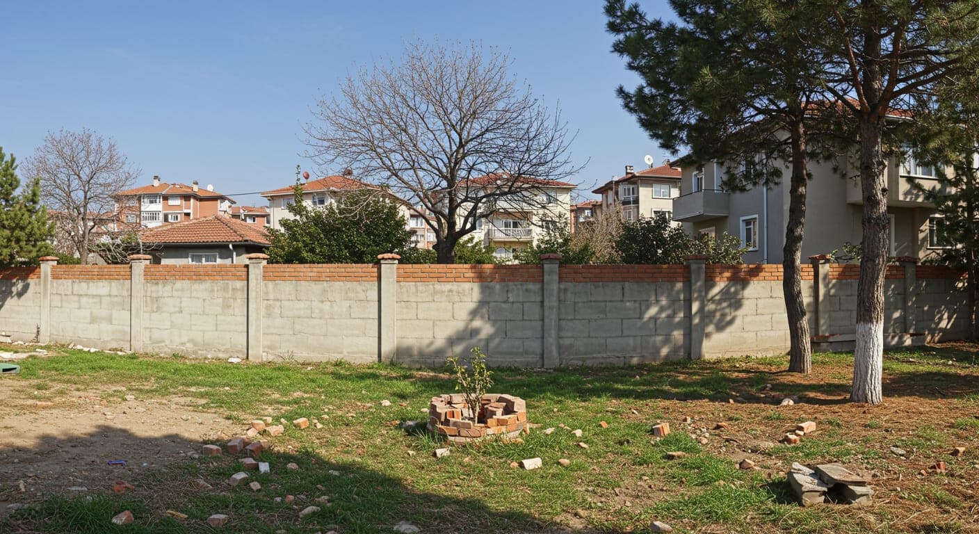 Bahçe çevresinde desenli beton duvar uygulaması