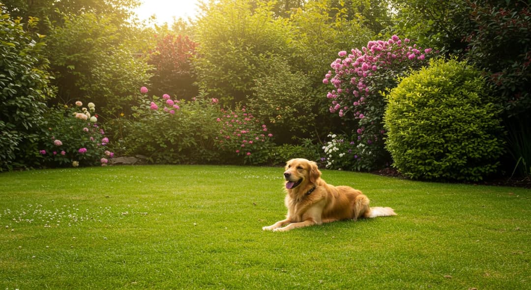 Ankara'da kedi ve köpeklerin güvenle dolaşabileceği toksik olmayan bitkilerle tasarlanmış evcil hayvan dostu modern bir villa bahçesi peyzajı