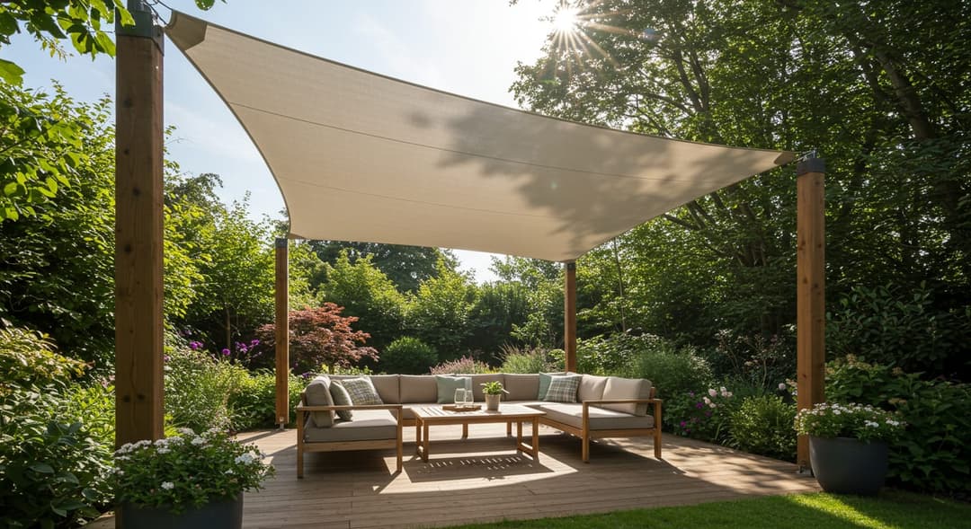 Ankara'da modern villa bahçesinde gölgelik yelken ve ahşap pergola gölgeleme tasarımı