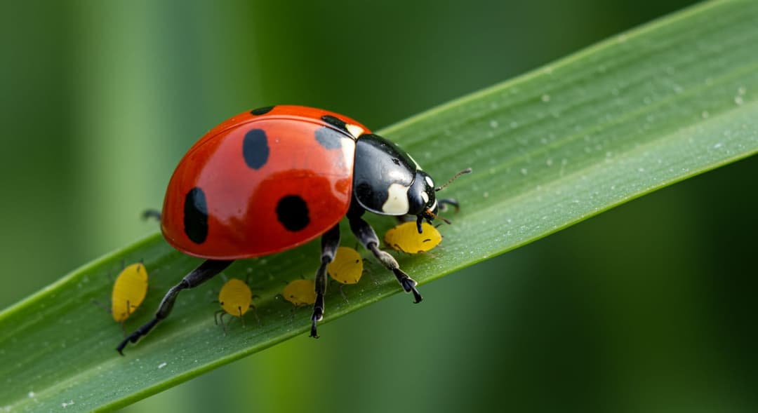 Yaprak üzerinde duran uğur böceği — doğal bahçe zararlı mücadelesi yöntemi