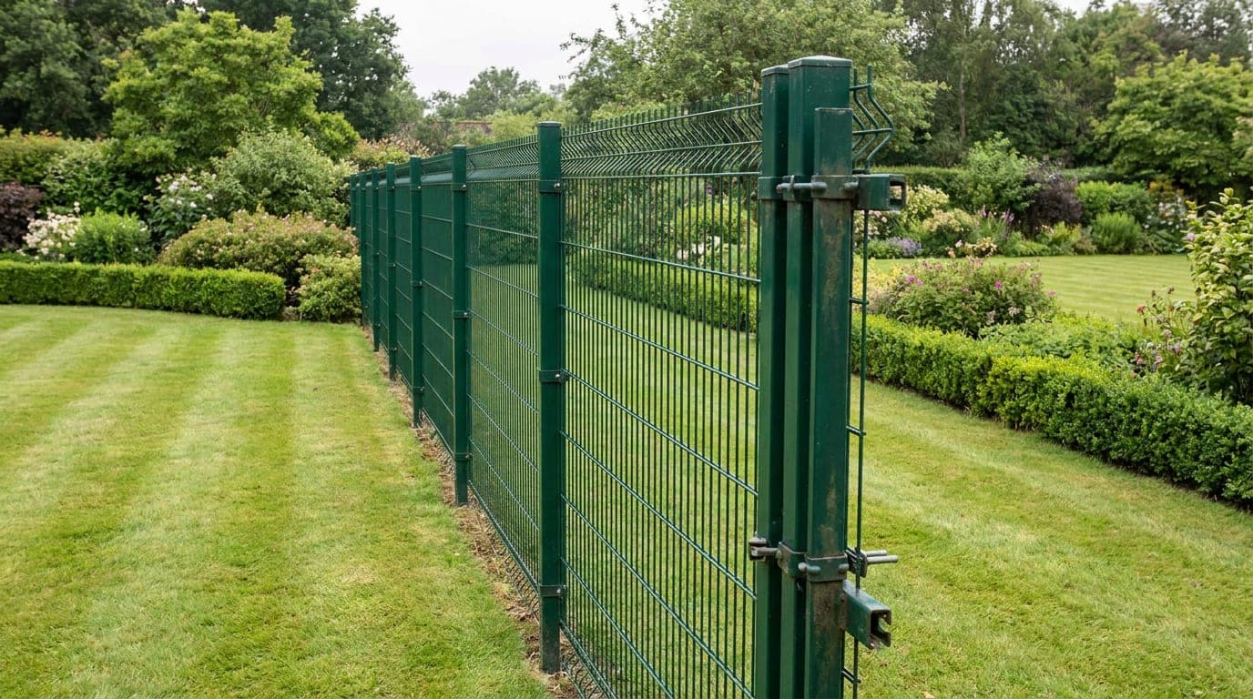 İki bahçeyi ayıran komşu sınırındaki panel çit hattı