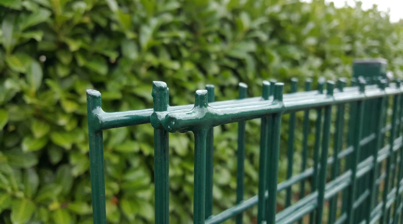 Kesilmiş panel çit ucunun ve rötuş uygulanmış kenarın yakın görünümü