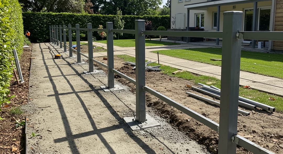Panel çit montajında beton direk dikme ve kelepçe takma adımları