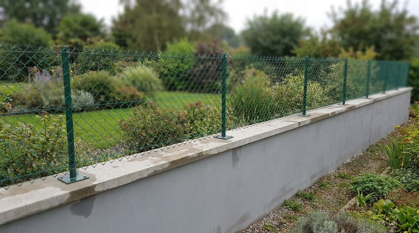 Bahçe duvarının üstüne monte edilmiş tel örgü hattı