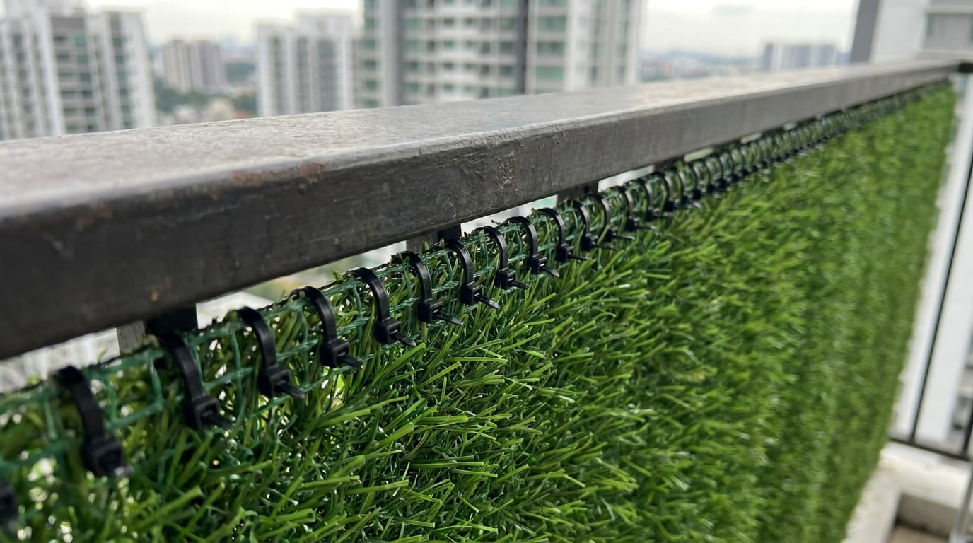 Balkon korkuluğunda sıklaştırılmış bağlantı dizisi