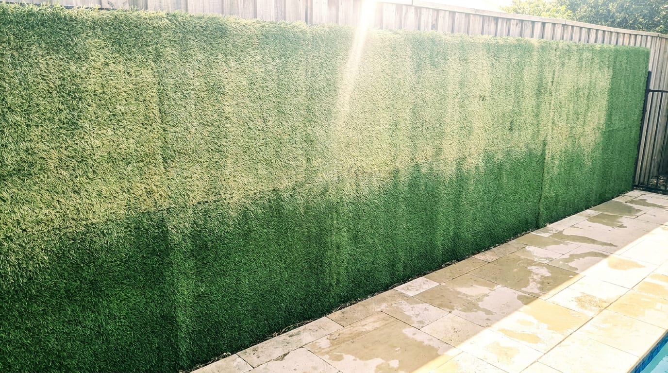 Havuz kenarındaki perdenin üst yarısı solmuş, alt yarısı koyu kalmış