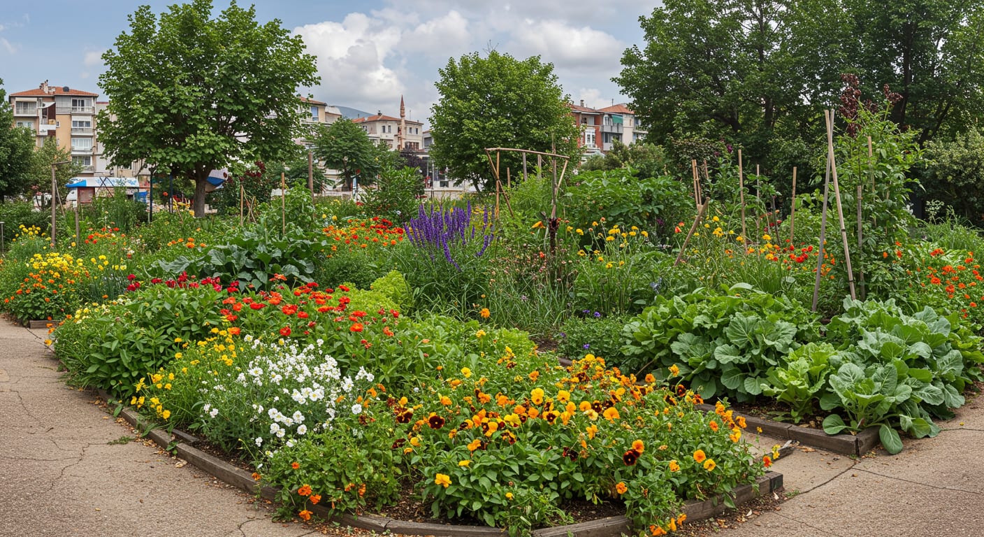 Uyumlu bitkilerin bir arada dikildiği companion planting yatağı