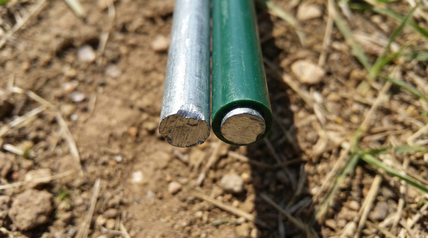 Galvaniz ve PVC kaplı tel örgü tellerinin yakın görünümü