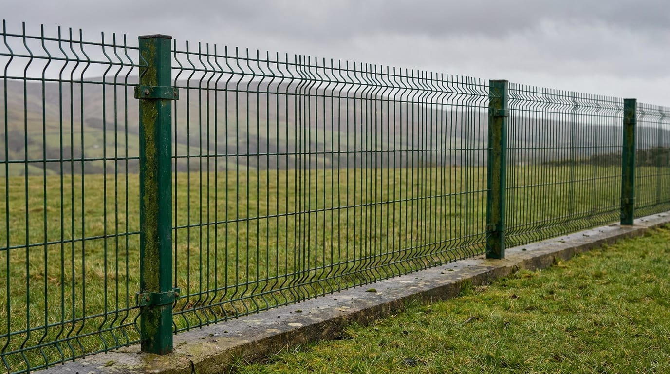 Panel çitin alt kenarını kapatan beton bordür şeridi