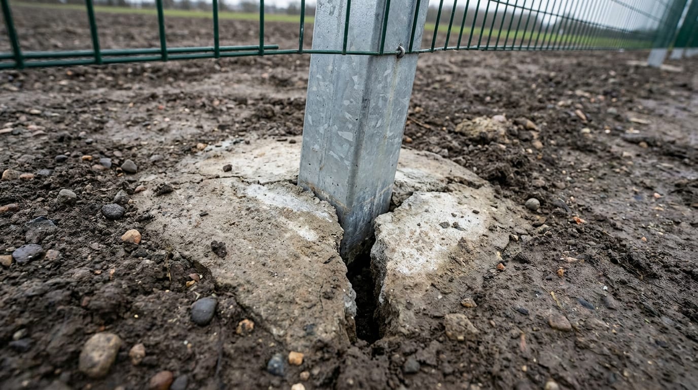 Panel çit direğinin dibinde betonun çevresinde açılmış boşluk